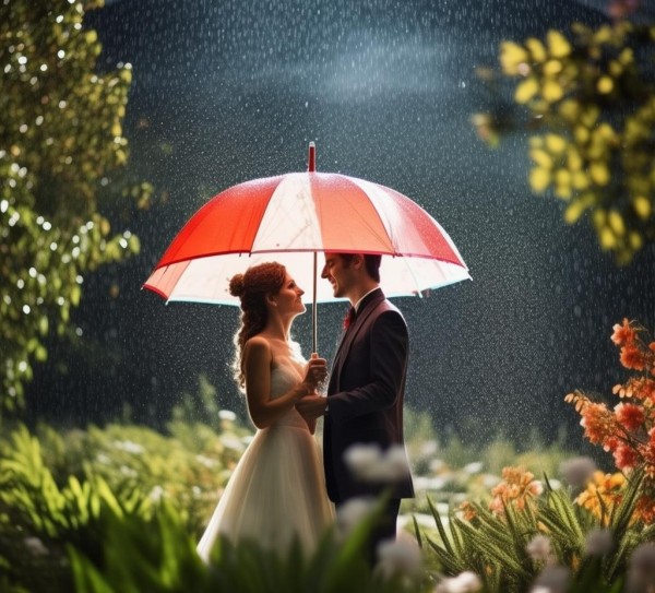 雨中浪漫见证，婚庆雨伞下的美好瞬间